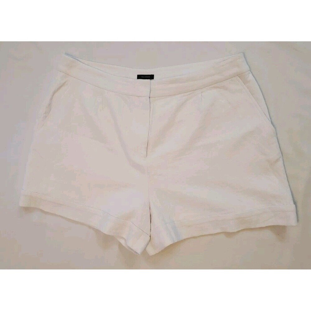 Halogen Womens XXL Linen Lined White Shorts Boho Textured Pattern Pleat Front